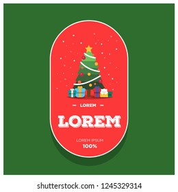 Christmas Tree Badge Vector Illustration in Flat Style Design