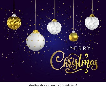 Bola del árbol de navidad 3d adorno de oro blanco, juguete de Navidad bauble render, bombilla de año Nuevo que renderiza la tarjeta de Vector