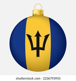 Christmas tree ball with Barbados flag. Icon for Christmas holiday