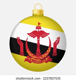 Christmas tree ball with Brunei flag. Icon for Christmas holiday