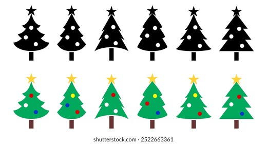 Christmas tree with ball bulb and star Norway spruce or Douglas fir, fir tree or Christmas fir vector pictogram sign icon symbol.