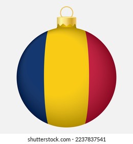 Christmas tree ball with Chad flag. Icon for Christmas holiday