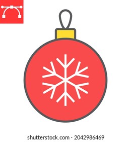 Christmas tree ball color line icon, holiday and bauble, christmas ball vector icon, vector graphics, editable stroke filled outline sign, eps 10.