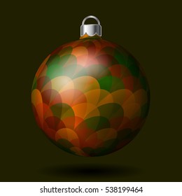Christmas tree ball with colorful pattern, isolated on dark background. Vector illustration. Part of xmas balls set.