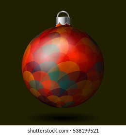 Christmas tree ball with colorful pattern, isolated on dark background. Vector illustration. Part of xmas balls set.