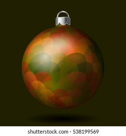 Christmas tree ball with colorful pattern, isolated on dark background. Vector illustration. Part of xmas balls set.