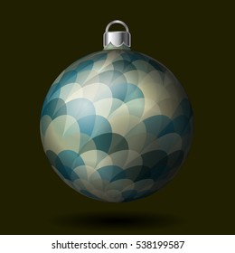 Christmas tree ball with colorful pattern, isolated on dark background. Vector illustration. Part of xmas balls set.