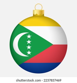 Balón de árbol de Navidad con bandera de las Comoras. Icono para las vacaciones de Navidad