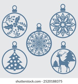 Christmas tree ball cutting stencils. Christmas and winter holidays decorations, vector isolated illustration.