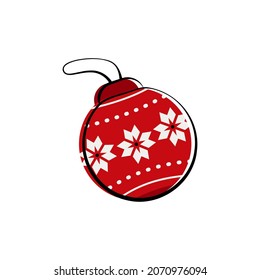 Christmas tree ball for decoration with ornament. Vector flat illustration