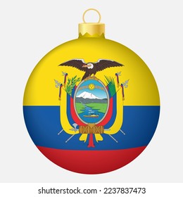 Christmas tree ball with Ecuador flag. Icon for Christmas holiday
