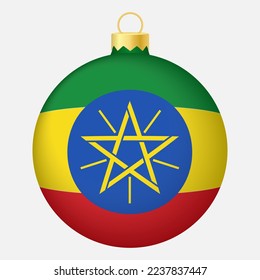 Christmas tree ball with Ethiopia flag. Icon for Christmas holiday
