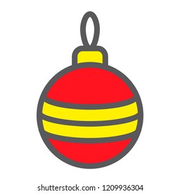 Christmas tree ball filled outline icon, xmas and decoration, bauble sign, vector graphics, a colorful linear pattern on a white background, eps 10.