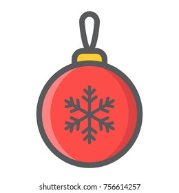 Christmas tree ball filled outline icon, New year and Christmas, xmas sign vector graphics, a colorful line pattern on a white background, eps 10.