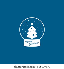 Christmas Tree In Ball Flat Icon On Blue Background