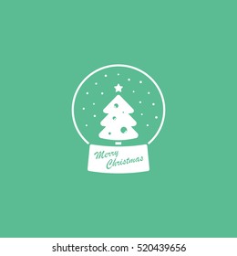 Christmas Tree In Ball Flat Icon On Green Background