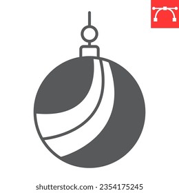 Christmas tree ball glyph icon, holiday and merry christmas, xmas decor vector icon, traditional christmas toy vector graphics, editable stroke solid sign, eps 10.