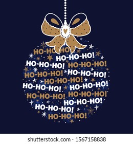 Christmas tree ball. Gold Christmas vector card. Around motif.