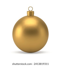 Christmas tree ball golden premium toy expensive holiday classic decor 3d icon realistic vector illustration. Xmas luxury metallic bauble sphere with loop hanging New Year festive decorative element