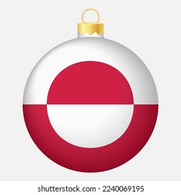 Christmas tree ball with Greenland flag. Icon for Christmas holiday