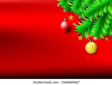 Christmas tree and Christmas ball with holiday red background