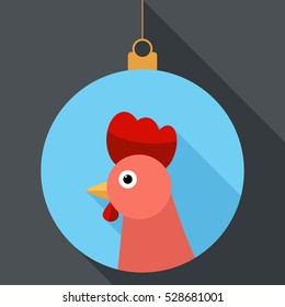 Christmas tree ball icon .Chinese new year 2017. Flat design style modern vector illustration. Isolated on stylish color background. Flat long shadow icon. Elements in flat design.