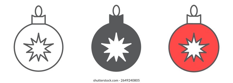 Christmas tree ball icon collection, merry christmas and xmas, christmas bauble sign vector set graphics, editable stroke linear icon, eps 10