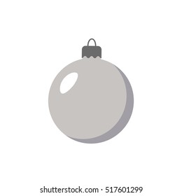 Christmas tree ball icon. Gray bauble decoration, isolated on white background. Symbol of Happy New Year, Xmas holiday celebration, winter. Flat design for card. Vector illustration