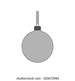 Christmas tree ball icon. Gray bauble decoration, isolated on white background. Symbol of Happy New Year, Xmas holiday celebration, winter. Flat design for card. Vector illustration