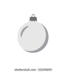 Christmas tree ball icon. Gray bauble decoration, isolated on white background. Symbol of Happy New Year, Xmas holiday celebration, winter. Flat design for card. Vector illustration
