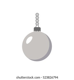 Christmas tree ball icon. Gray bauble decoration, isolated on white background. Symbol of Happy New Year, Xmas holiday celebration, winter. Flat design for card. Vector illustration
