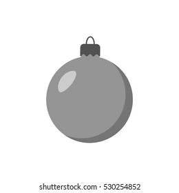 Christmas tree ball icon. Gray bauble decoration, isolated on white background. Symbol of Happy New Year, Xmas holiday celebration, winter. Flat design for card. Vector illustration