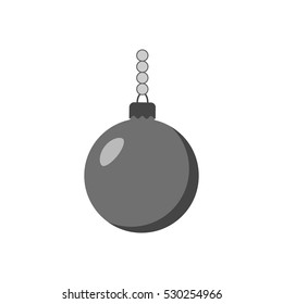 Christmas tree ball icon. Gray bauble decoration, isolated on white background. Symbol of Happy New Year, Xmas holiday celebration, winter. Flat design for card. Vector illustration