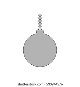 Christmas tree ball icon. Gray bauble decoration, isolated on white background. Symbol of Happy New Year, Xmas holiday celebration, winter. Flat design for card. Vector illustration