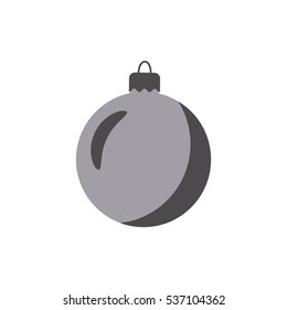 Christmas tree ball icon. Gray bauble decoration, isolated on white background. Symbol of Happy New Year, Xmas holiday celebration, winter. Flat design for card. Vector illustration