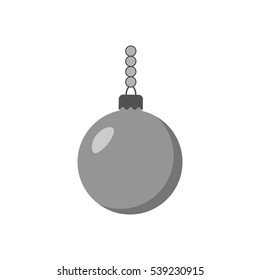 Christmas tree ball icon. Gray bauble decoration, isolated on white background. Symbol of Happy New Year, Xmas holiday celebration, winter. Flat design for card. Vector illustration