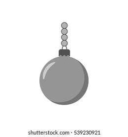 Christmas tree ball icon. Gray bauble decoration, isolated on white background. Symbol of Happy New Year, Xmas holiday celebration, winter. Flat design for card. Vector illustration