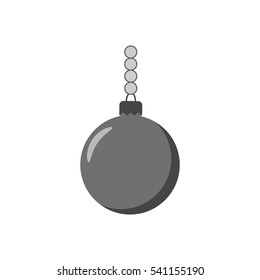 Christmas tree ball icon. Gray bauble decoration, isolated on white background. Symbol of Happy New Year, Xmas holiday celebration, winter. Flat design for card. Vector illustration