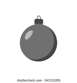 Christmas tree ball icon. Gray bauble decoration, isolated on white background. Symbol of Happy New Year, Xmas holiday celebration, winter. Flat design for card. Vector illustration