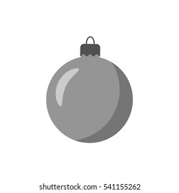 Christmas tree ball icon. Gray bauble decoration, isolated on white background. Symbol of Happy New Year, Xmas holiday celebration, winter. Flat design for card. Vector illustration