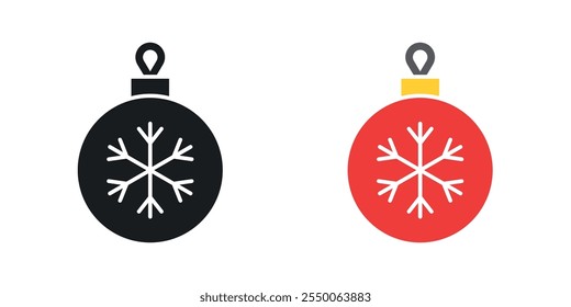 Ícone de bola de árvore de Natal definido em versão preta e colorida
