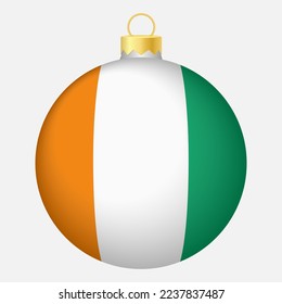 Christmas tree ball with Ivory Coast flag. Icon for Christmas holiday