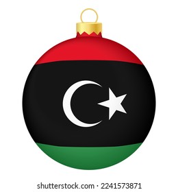 Weihnachtsbaumball mit libyscher Flagge. Icon für Weihnachtsfeiertage