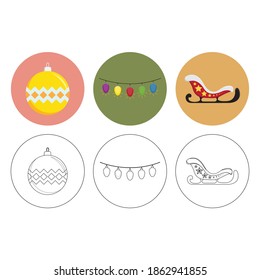 Paquete de contorno de relleno de icono Santa Sleigh, luz, árbol de Navidad