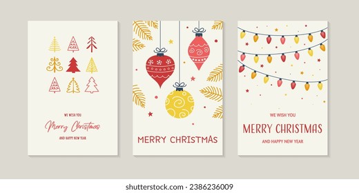 Christmas tree, ball and lights. Greeting cards concept. Vector illustration