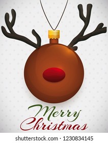 Christmas tree ball, like a reindeer with red nose and horns ready to decorate any place during Christmas celebration.