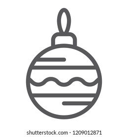 Christmas tree ball line icon, xmas and decoration, bauble sign, vector graphics, a linear pattern on a white background, eps 10.