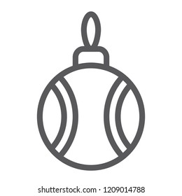 Christmas tree ball line icon, xmas and decoration, bauble sign, vector graphics, a linear pattern on a white background, eps 10.