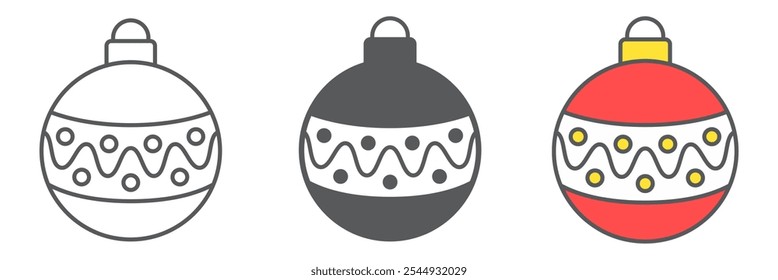 Christmas tree ball line icon collection, merry christmas and xmas, christmas bauble sign vector graphics, editable stroke linear icon set, eps 10