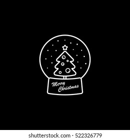 Christmas Tree In Ball Line Icon On Black Background
